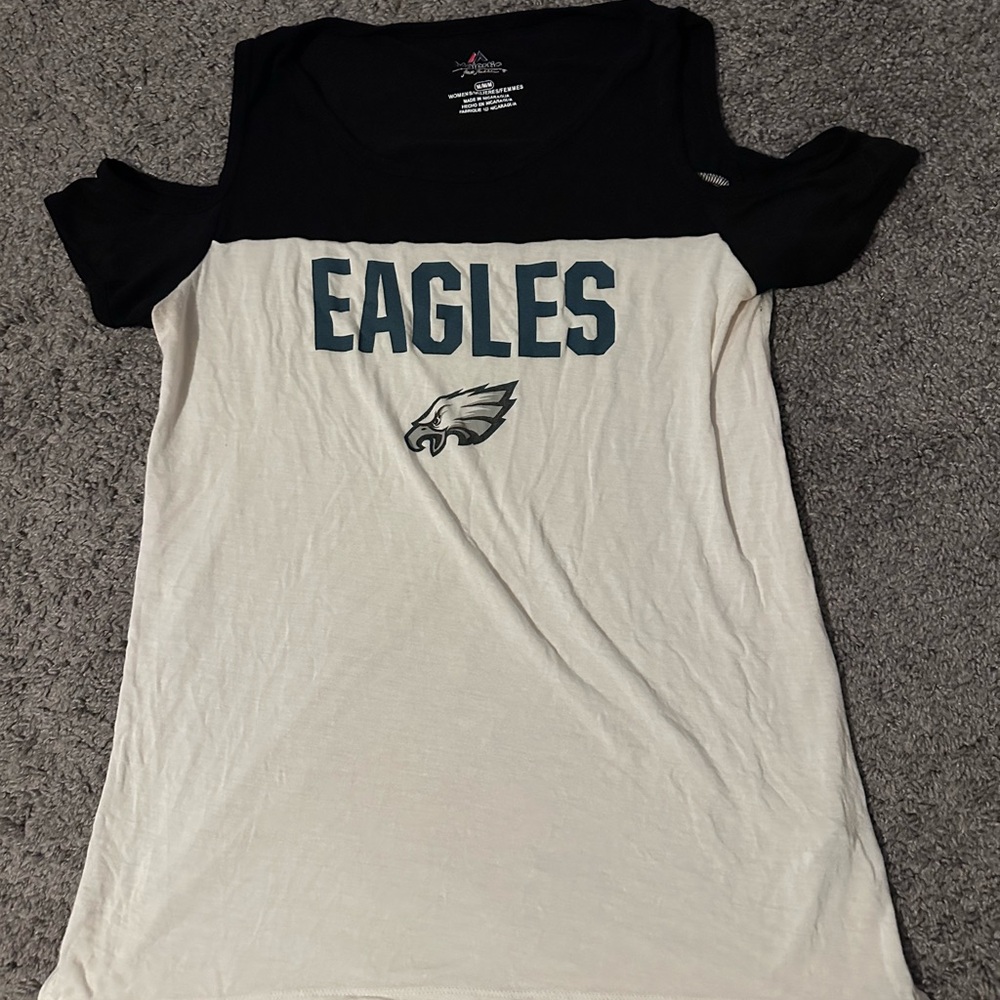 Philadelphia Eagles Women's Black and Cream Cold Shoulder Top